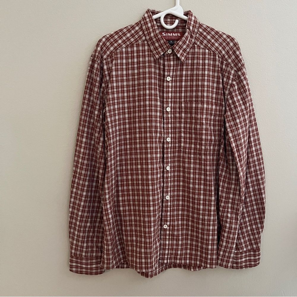 Simms Shirt Mens L Plaid Button Down Long Sleeve Red
Like new